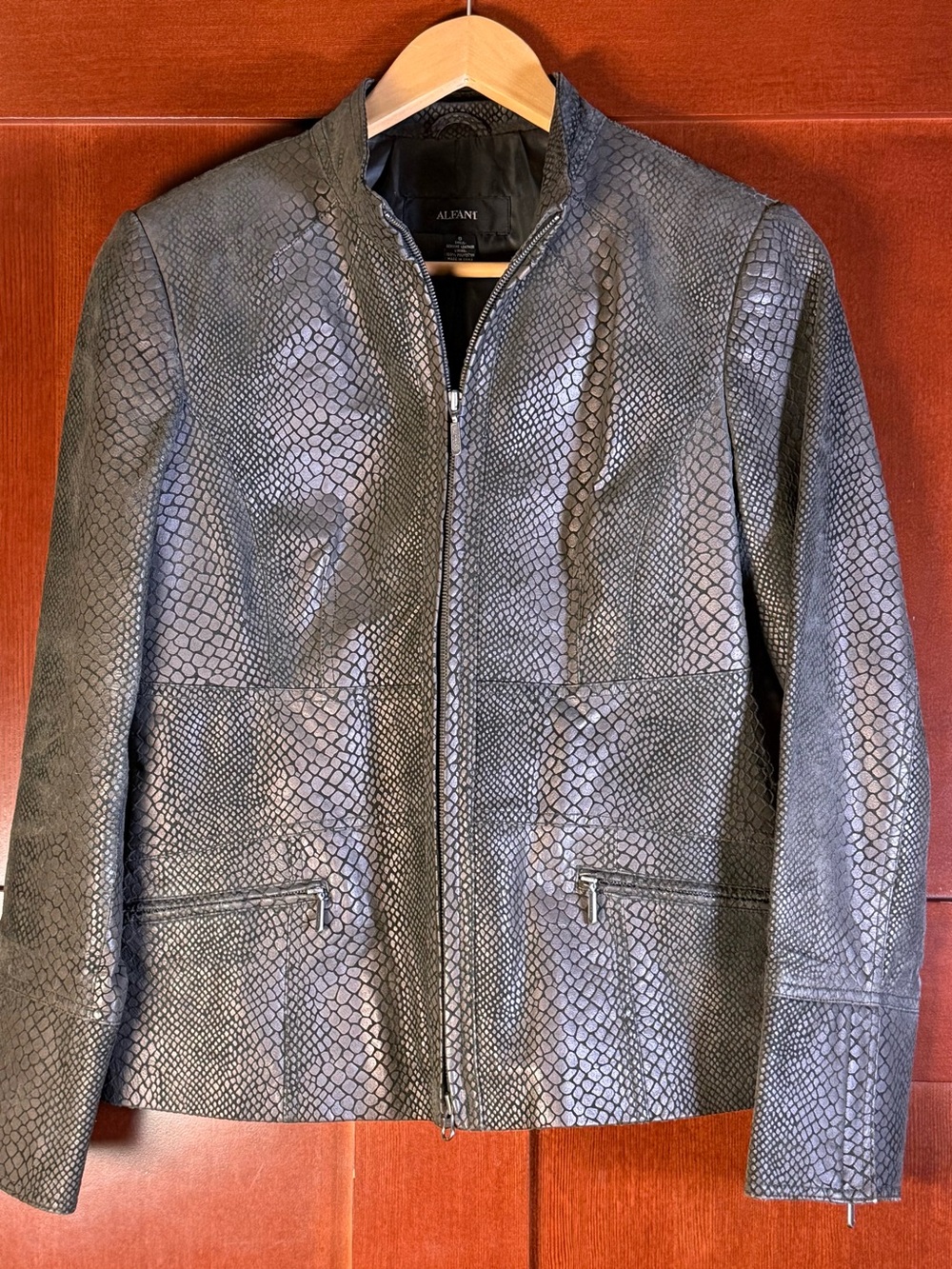 Alfani Genuine Leather Snakeskin Embossed Moto Jacket Size 8